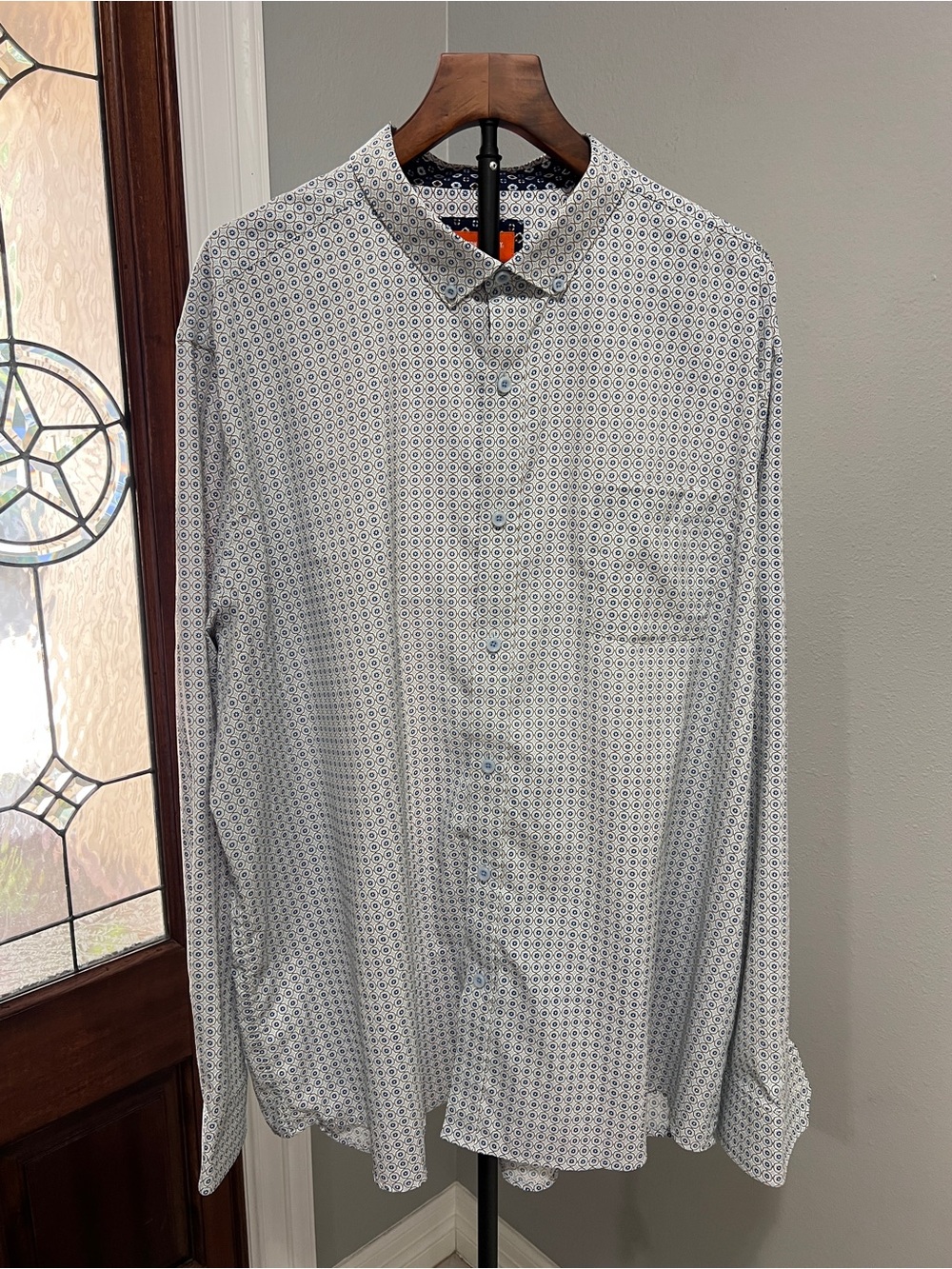 Johnston & Murphy Performance Shirt 3XL Blue Geometric Stretch Button Up
